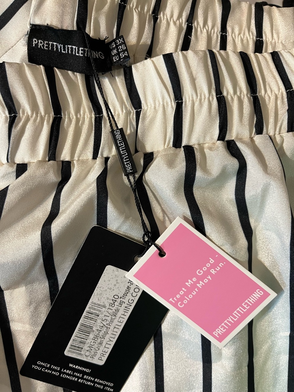 NWT 3X Pretty Little Thing Wide Leg Trousers cream with vertical black strips!